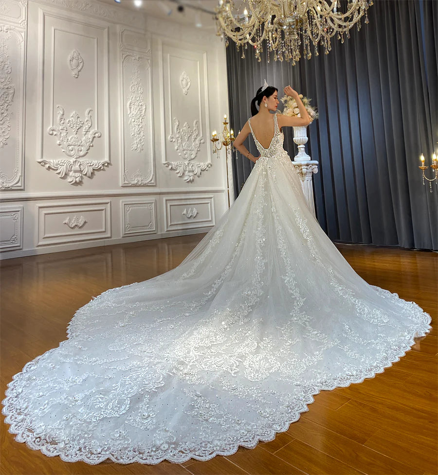 Detachable Train Mermaid Wedding Dress Crystal Sequined Beaded Royal Train  Low Back Luxury Bespoke