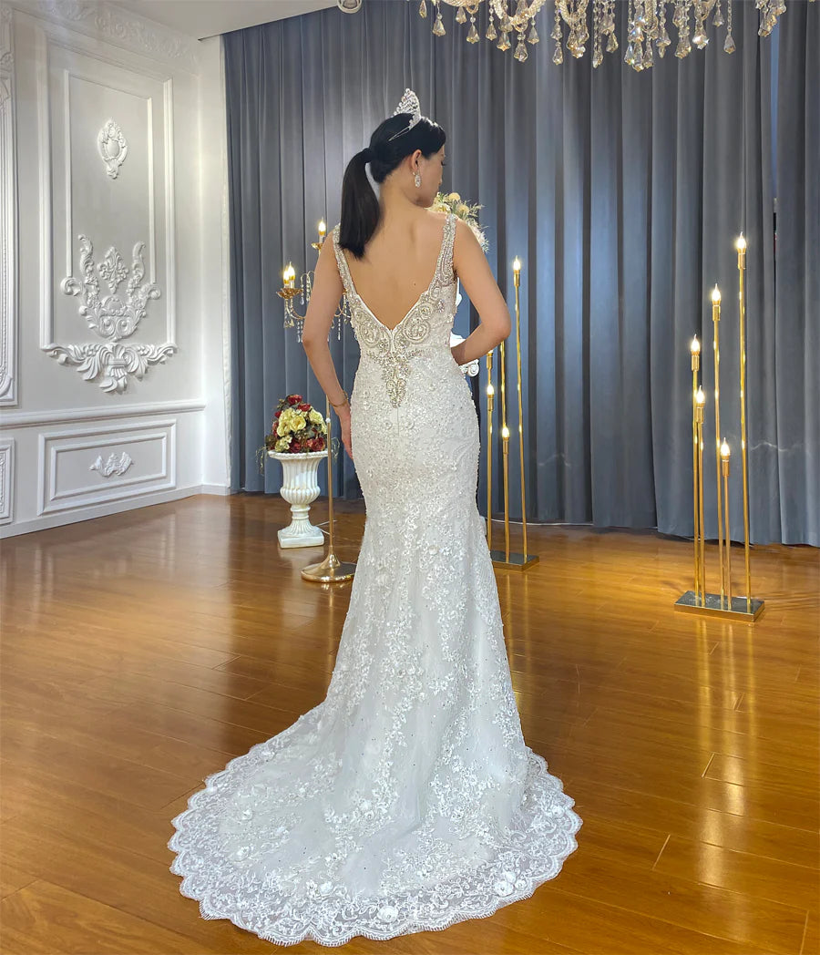 Luxury Crystal Sparkle Wedding Dresses With Detachable Back Train Bridal  Gowns