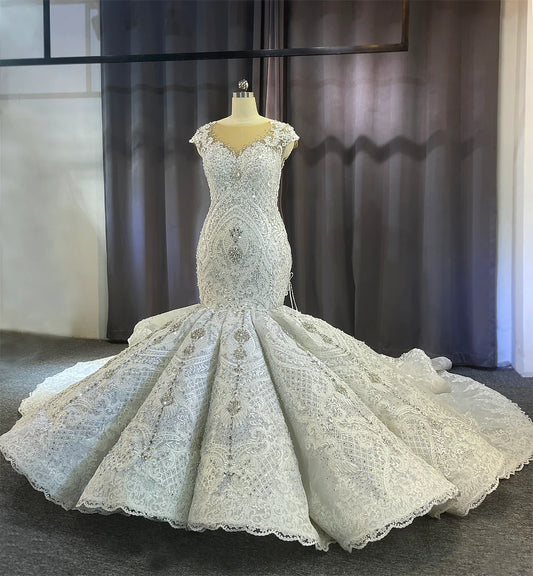 Luxury Designer Custom Made Mermaid Wedding Dress Crystal Beaded Shiny Affordable Luxury Wedding dress