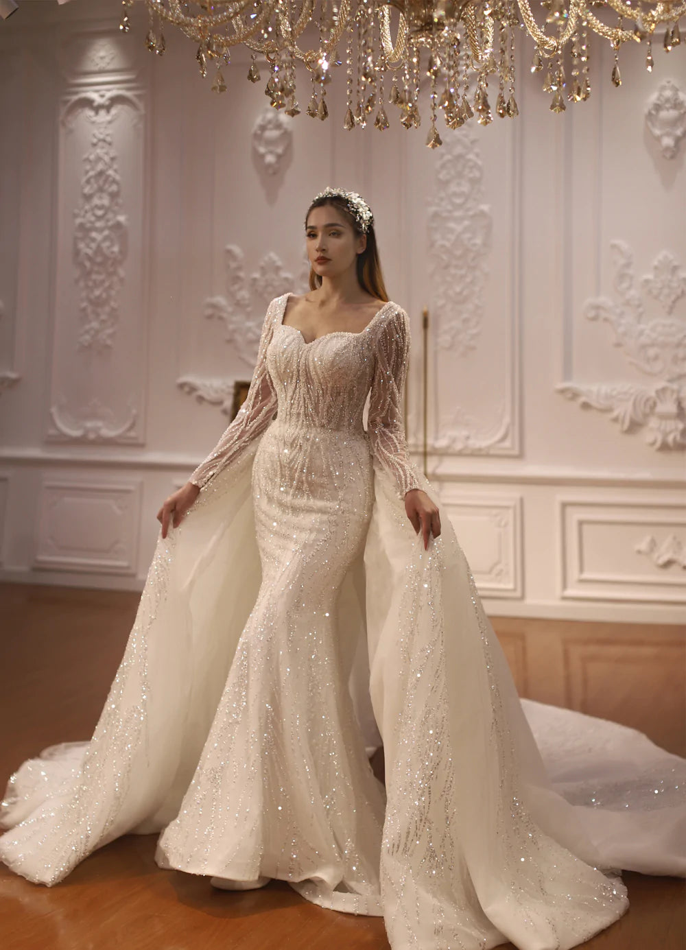 2 in 1 Mermaid With Detachable Train Wedding Dress Glitter Sparkle Crystal HandCrafted Bespoke Custom Size Wedding Dress Vestido de novia