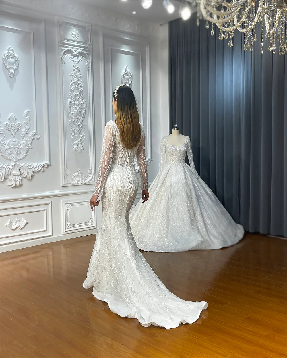 2 in 1 Mermaid With Detachable Train Wedding Dress Glitter Sparkle Crystal HandCrafted Bespoke Custom Size Wedding Dress Vestido de novia