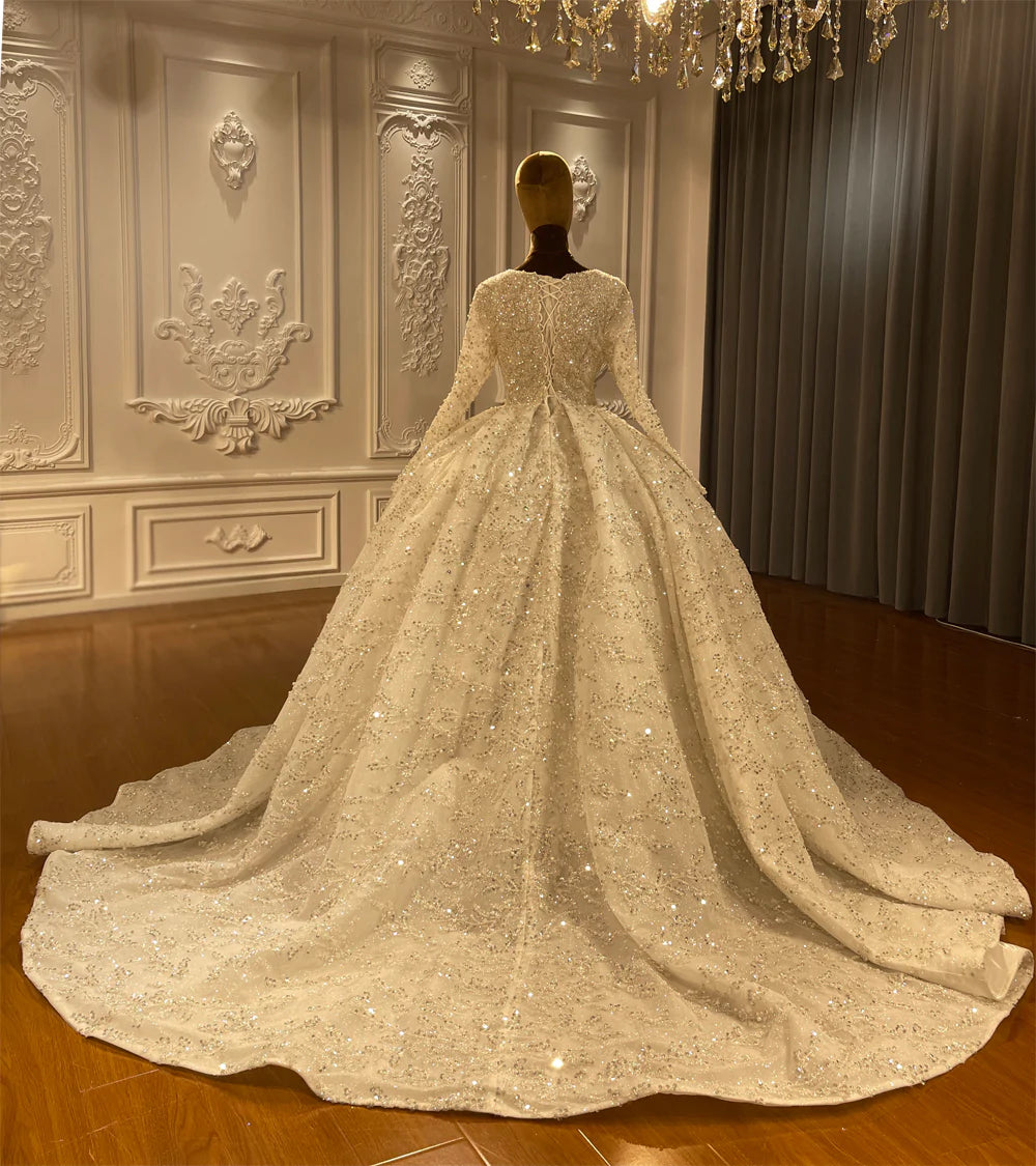 Long Luxury OFF white Ball Gown Wedding Dress for Brides vestido de novia plus size Wedding dress