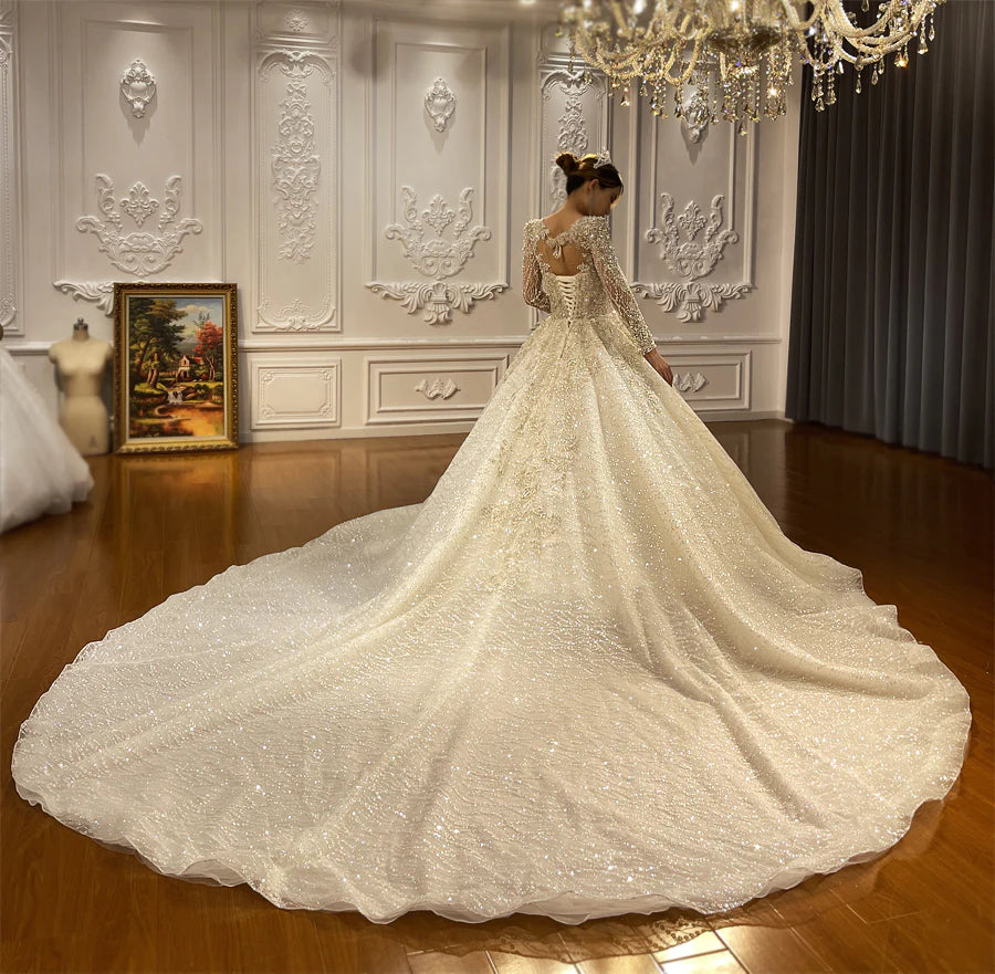 Heavy Beading Haute Couture Glitter Sparkle Dubai Style Wedding Dress Custom Made Wedding Dress vestido de novia