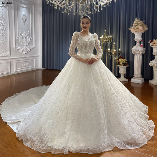 Crystal Beaded Glitter Sparkle Ball Gown Luxury Wedding Dress Aiso Bridal Plus Size Wedding Dress Vestido De Novia