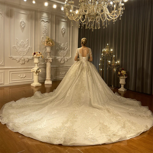 Handmade Luxurious Appliques Crystal Beaded Dubai Style Affordable Ball Gown glitter Sparkle Wedding Dress