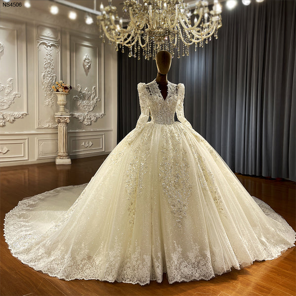 NS4506 V-neckline Lace luxury ball gown Wedding Gowns