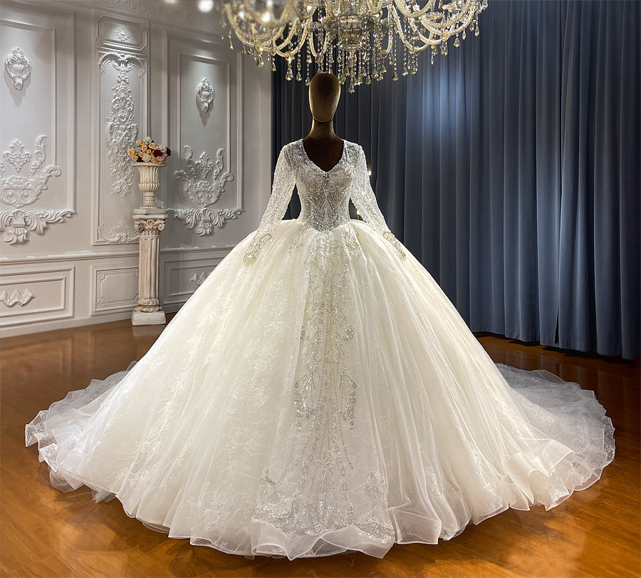 NS4509 V-neckline luxury ball gown wedding dress