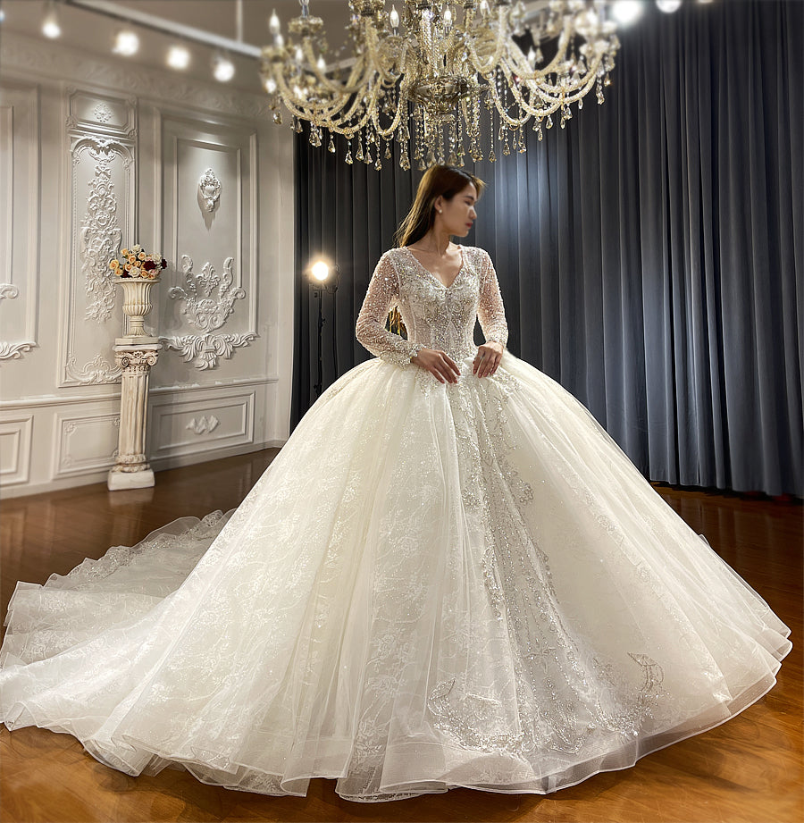 NS4509 V-neckline luxury ball gown wedding dress