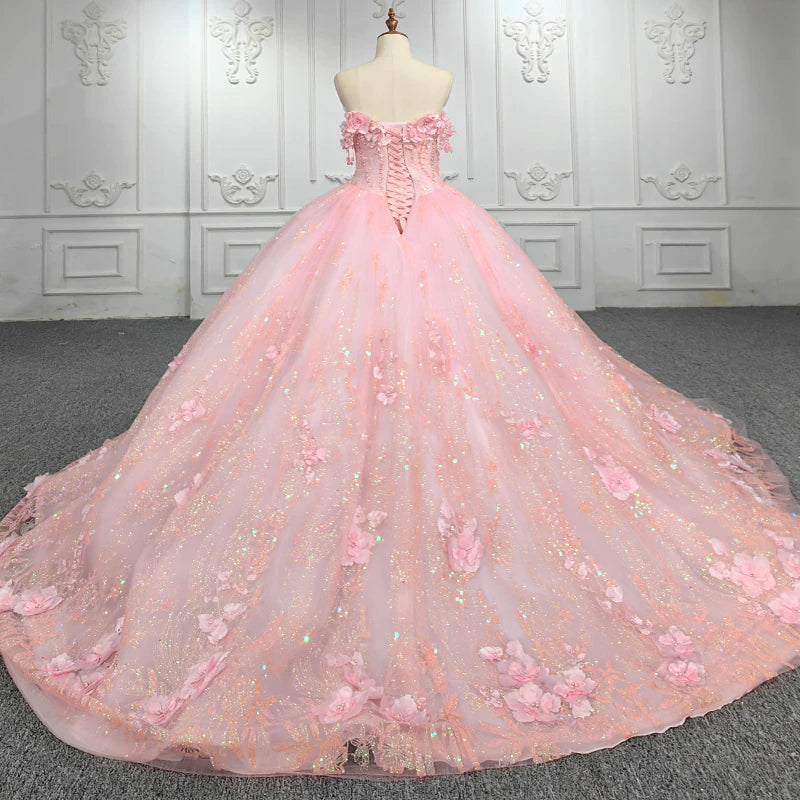 Blush pink luxury dress with flower applique