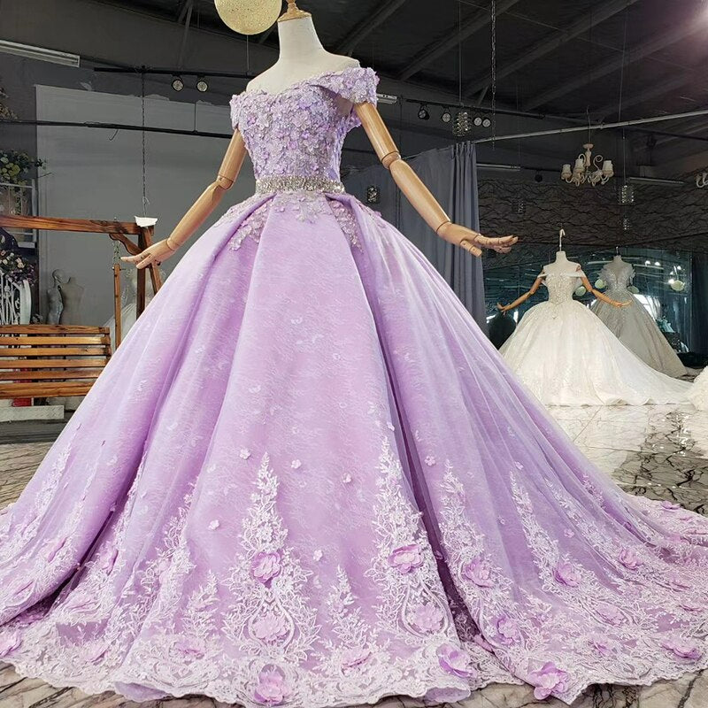 Elegant Light Purple Covered With Beaded Flower Crystals Sequined Evening Dress