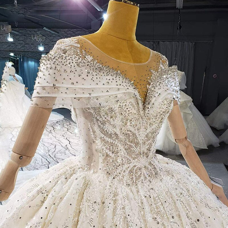 Sexy V-Neck Crystal Beading Sequined Wedding Dress