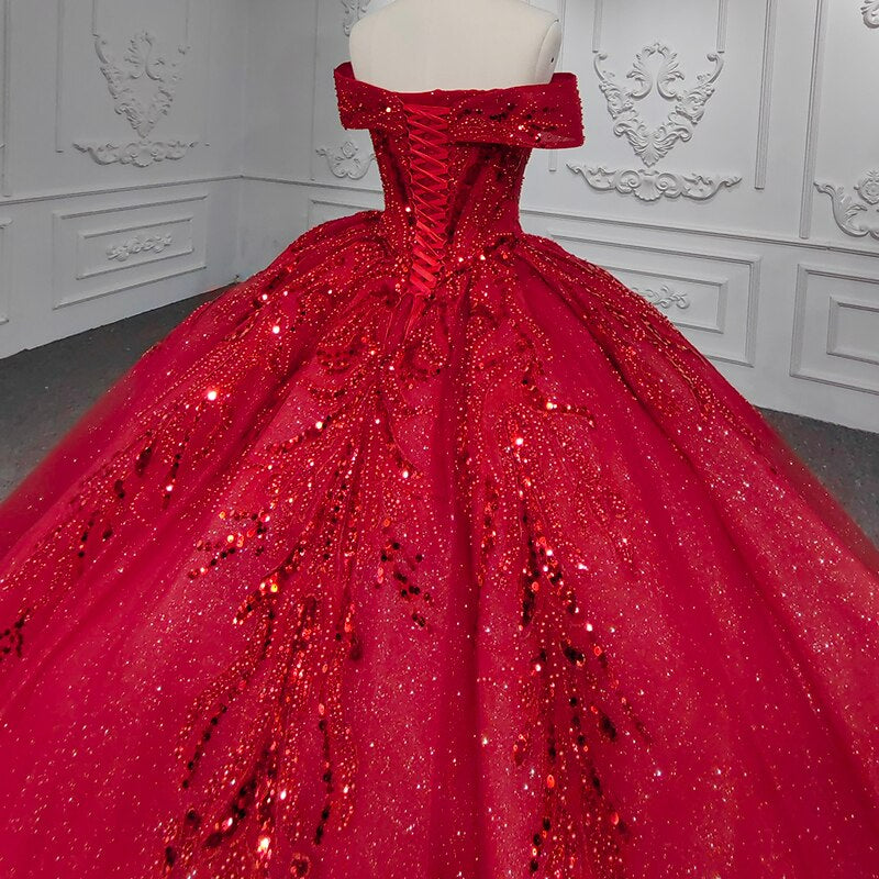 Off the shouler Luxury red ball gown dress