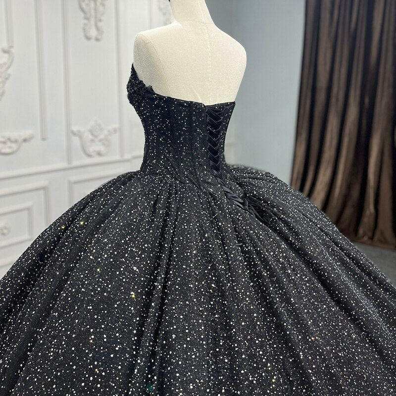 uinceañera Black Ball Gown Luxury Party Dress Shiny Ramos De Quinceañera