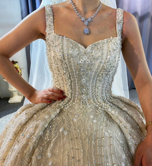 AM629 Spaghetti Strap full luxury beading wedding dress Aiso Bridal