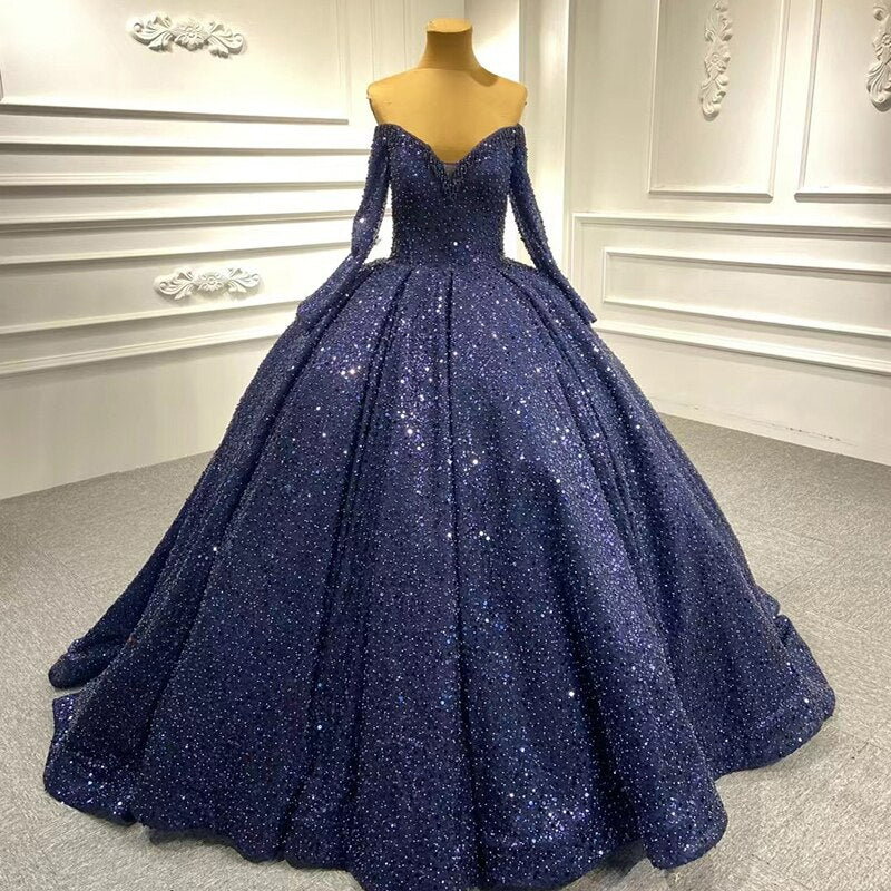 Luxury Plus Size evening gala ball gown shiny glitter dress