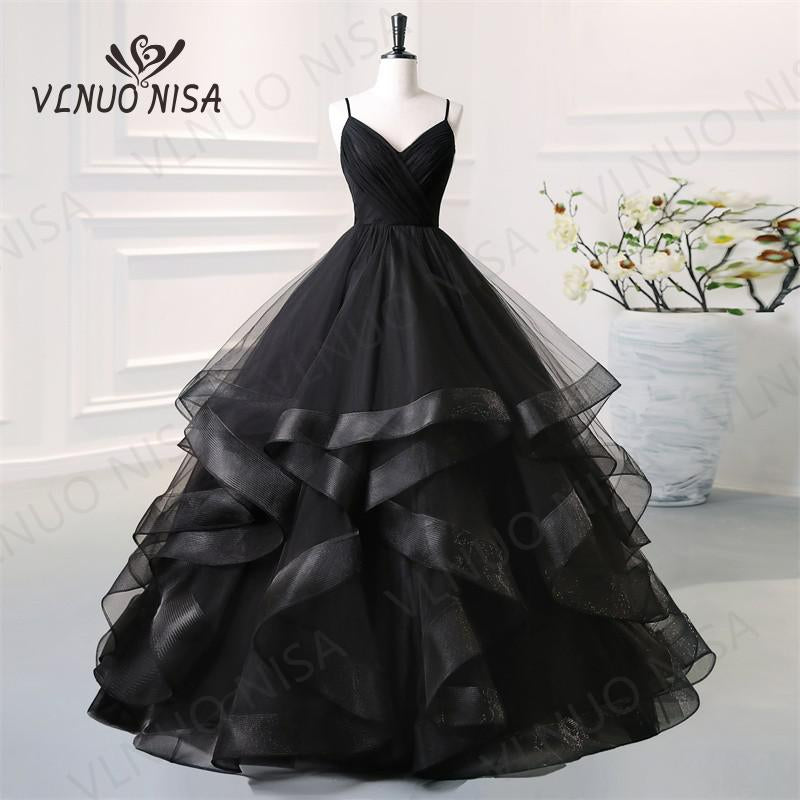 Fashion Lace Black wedding dress Quinceanera Dress Spaghetti Straps Ruched Organza Vestidos De 15 Debutante Gown Bohemia Princess