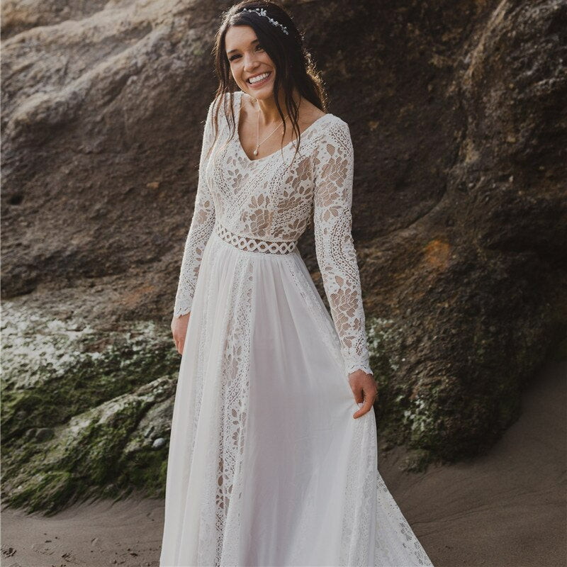 2023 White Lace Strappy Mermaid Wedding Dress With Backless Design, Long  Sleeves, Deep V Neckline, Appliqued Sweep Train Perfect For A Stunning  Bridal Look! From Queenshoebox, $150.34 | DHgate.Com
