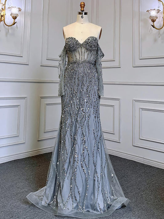 Elegant Grey mermaid affordable luxury gala party evening dress