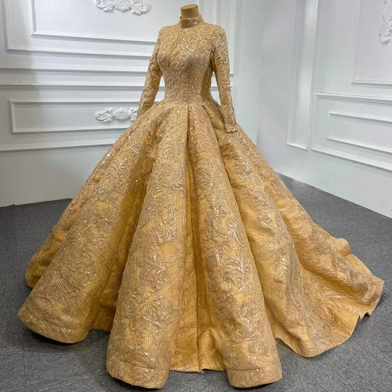 Mother of bride muslim modest luxury full evening ball gown dress