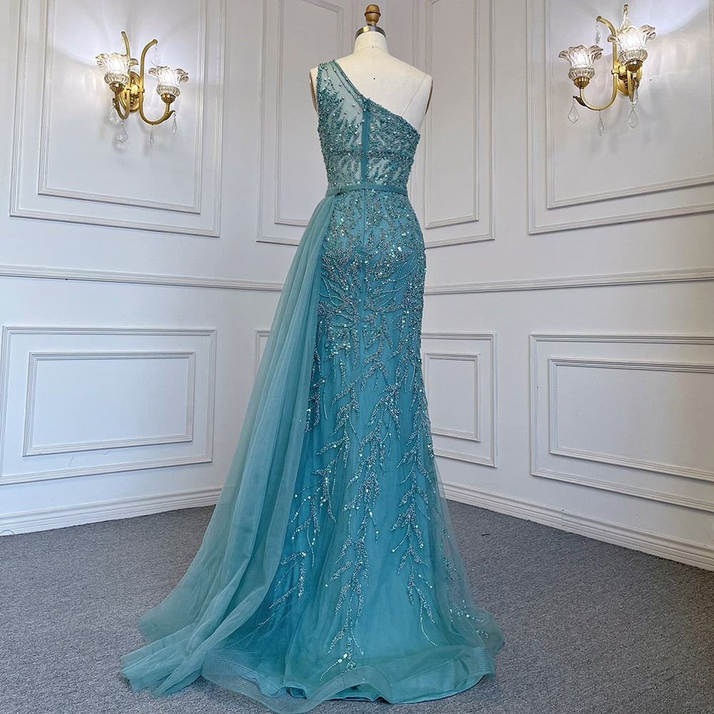 Turquoise Mermaid Elegant With Skirt Sexy High Split Evening Dresses Gowns Luxury Beaded Crystal Women LA71582A