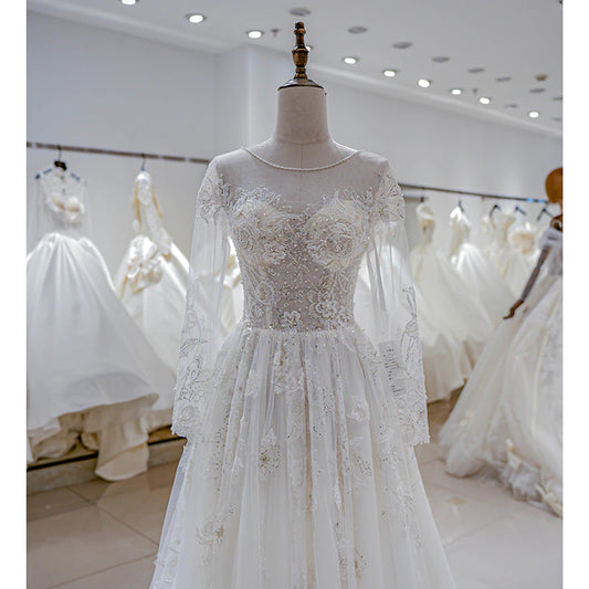 Princess Tulle Corset Wedding Gowns Lace Up Back Sweetheart Elegant Bridal Long Sleeve Boho Wedding Dresses