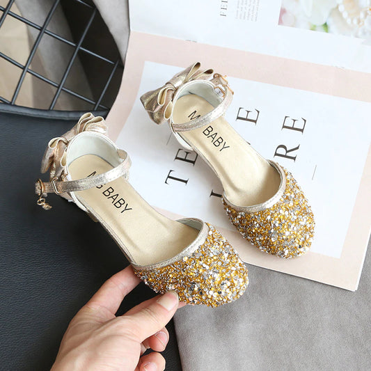 Baby Girl Shoes Princess Fashion Sequins Low Heel flower girl Summer Girls Sandals Cute Bowknot Kids Girls Party Shoes size 26-35 SMG077