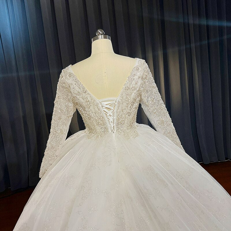 Elegant V neck ball gown wedding dress
