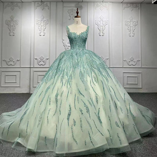 Luxury red green shiny ball gown quinceanera dress