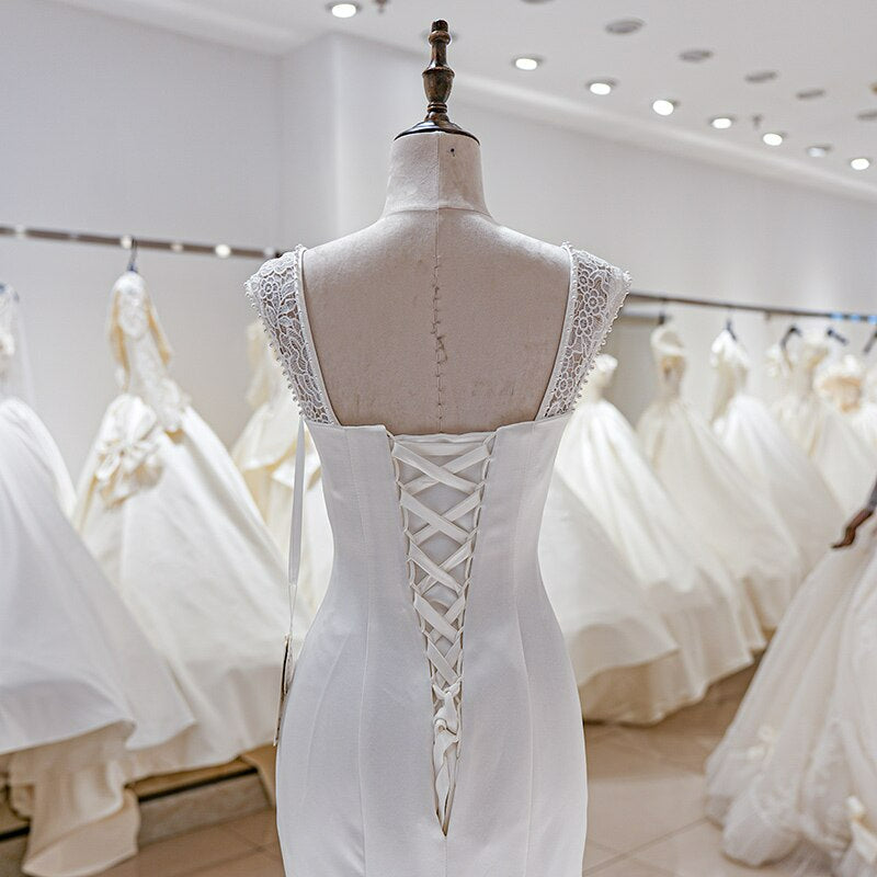 Elegant sweetheart Neckline Sweep Train Strapless Sleeveless Mermaid Wedding Dress Modern Stain long Gown
