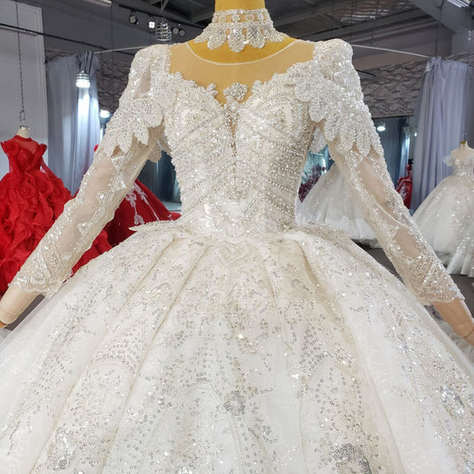 Vintage Plus Size With Glitters Shiny Wedding Dress With Long Sleeves  Vestido De Noiva Princesa