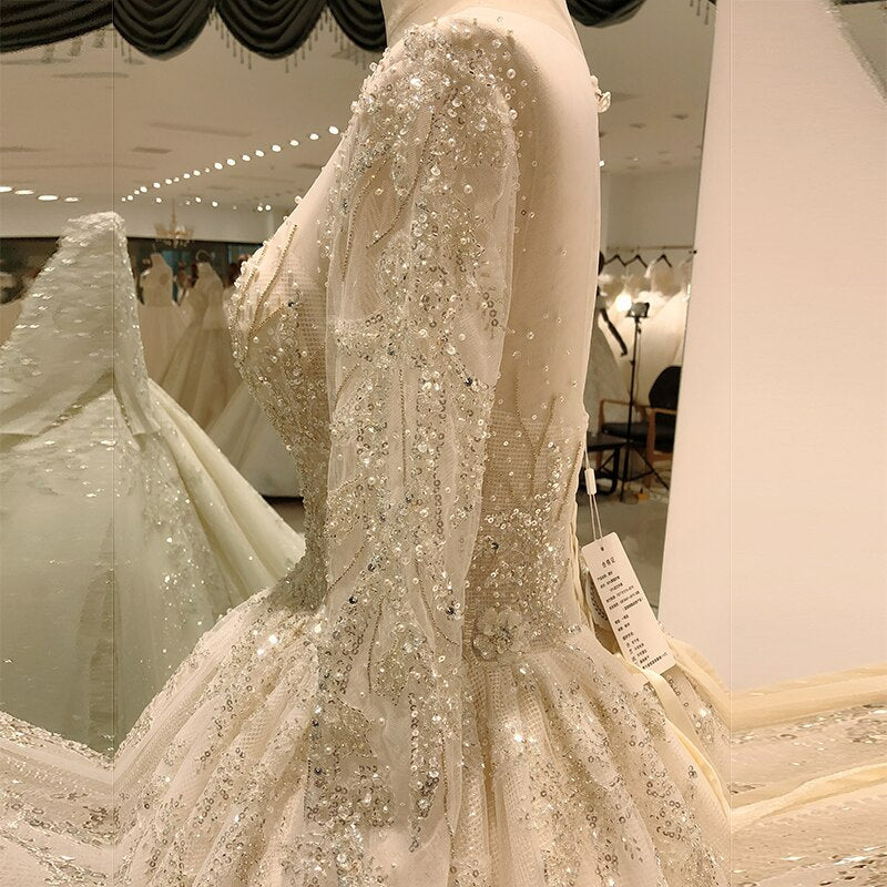 wedding dress vintage elegant long sleeve beaded sequin sexy backless luxury royal celebrity robe wedding dresses