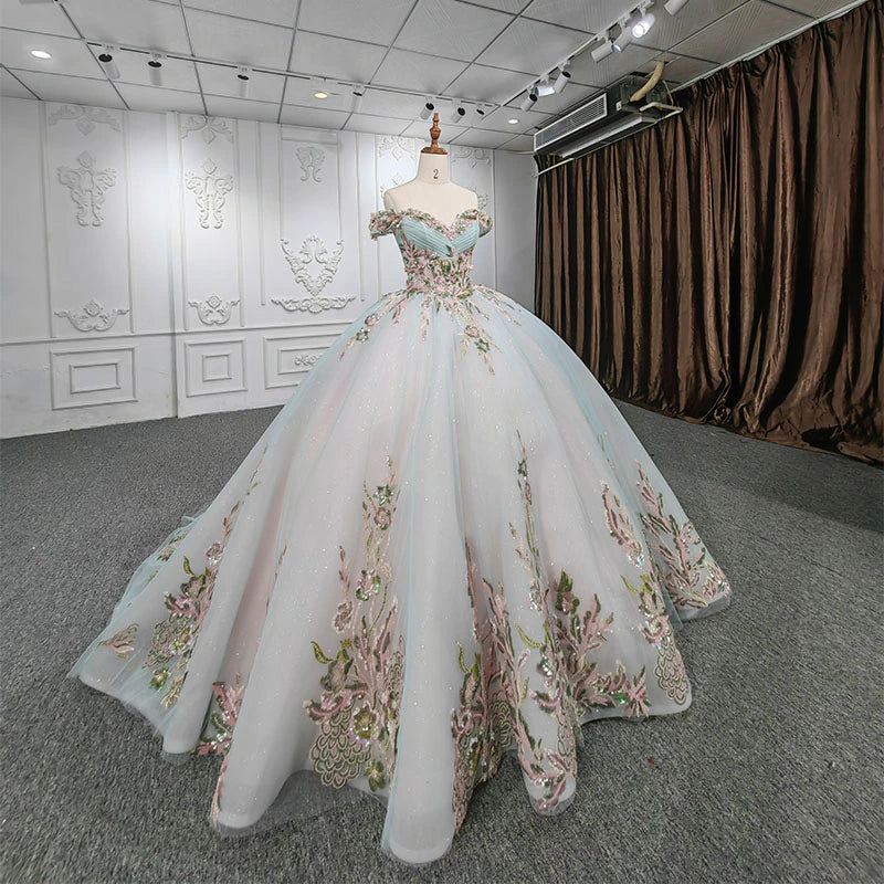 Pearl Beading Sweetheart Shinny shimmer Ball gown quinceanera evening wedding dress