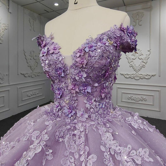 Purple Beading Sweetheart flower beading Evening Party  Quinceanera Dress sweet 16