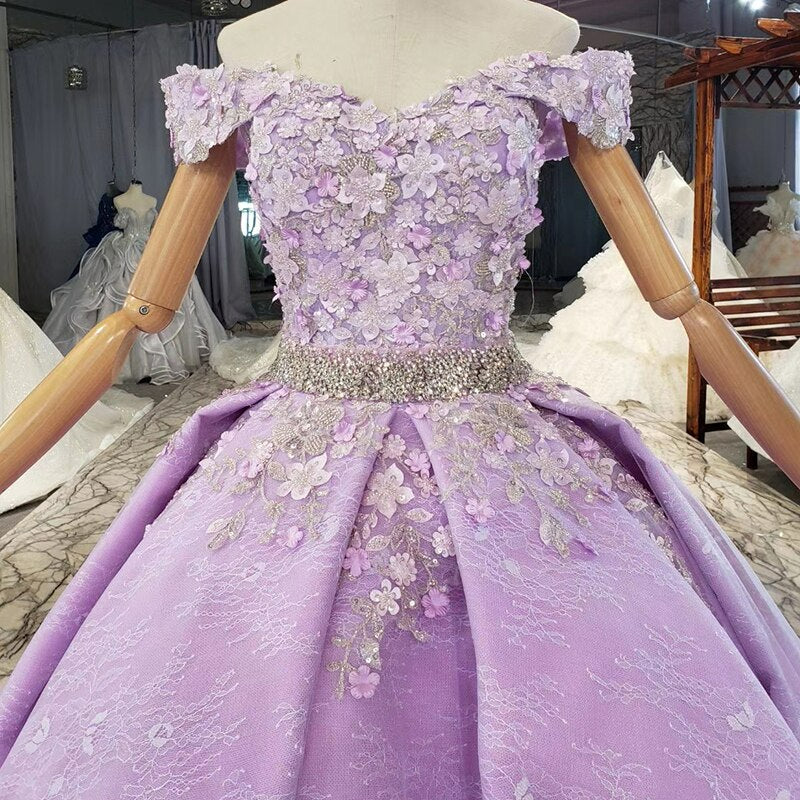 Elegant Light Purple Covered With Beaded Flower Crystals Sequined Evening Dress