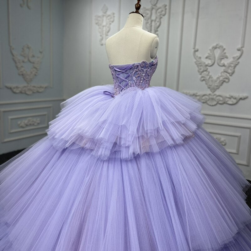 Purple Large tulle ball gown luxury dress