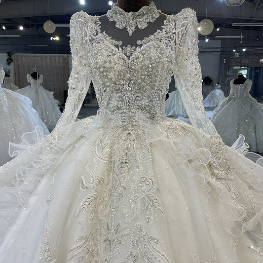Crystal Beaded Glitter Shinny Affordable Custom Made Luxury Ball Gown Wedding Dress