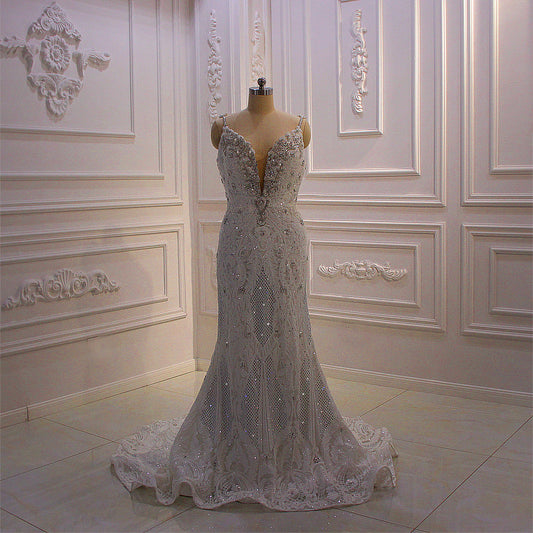 AM614 Spaghetti Straps Lace Applique Detachable Skirt luxury Wedding Dress