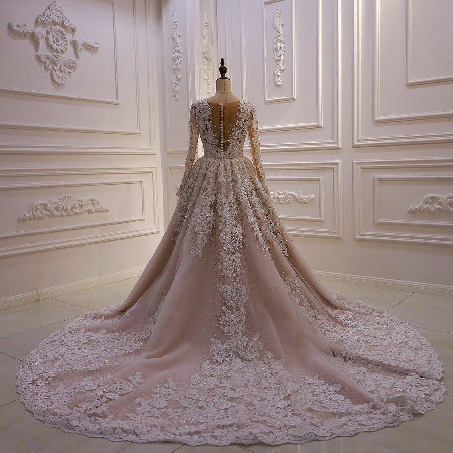 AM661 Lace Applique 2 in 1 Pearl beaded Handwork Detachable Skirt mermaid Wedding dress