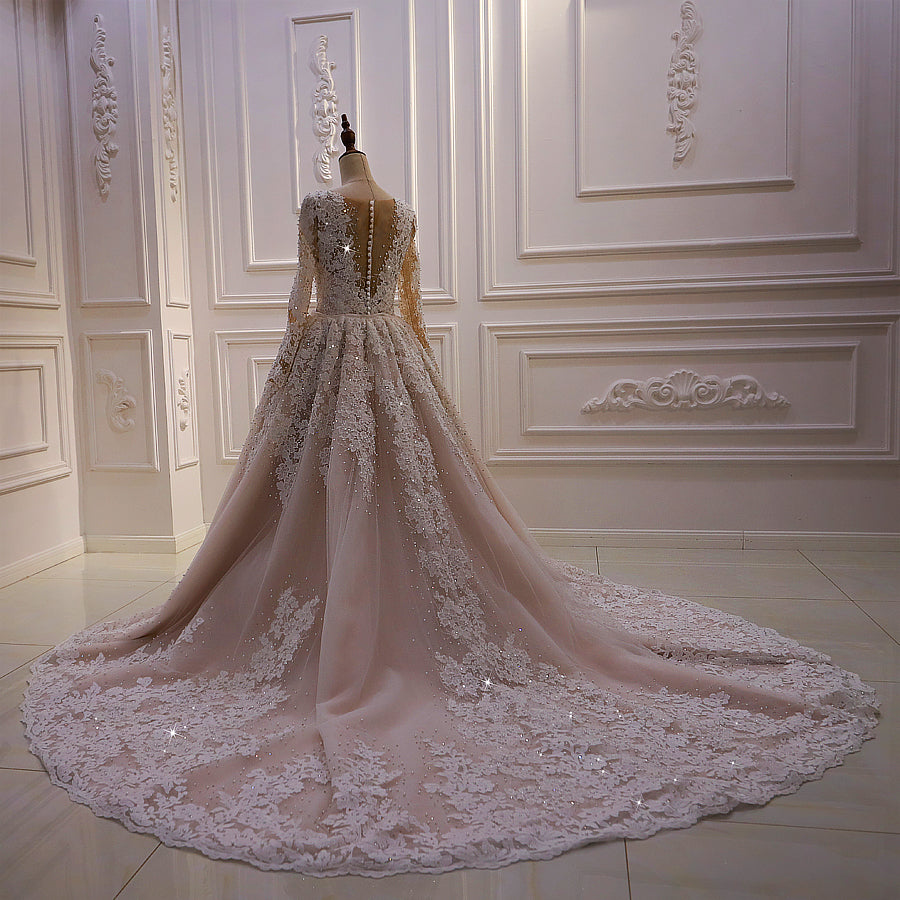 AM661 Lace Applique 2 in 1 Pearl beaded Handwork Detachable Skirt mermaid Wedding dress
