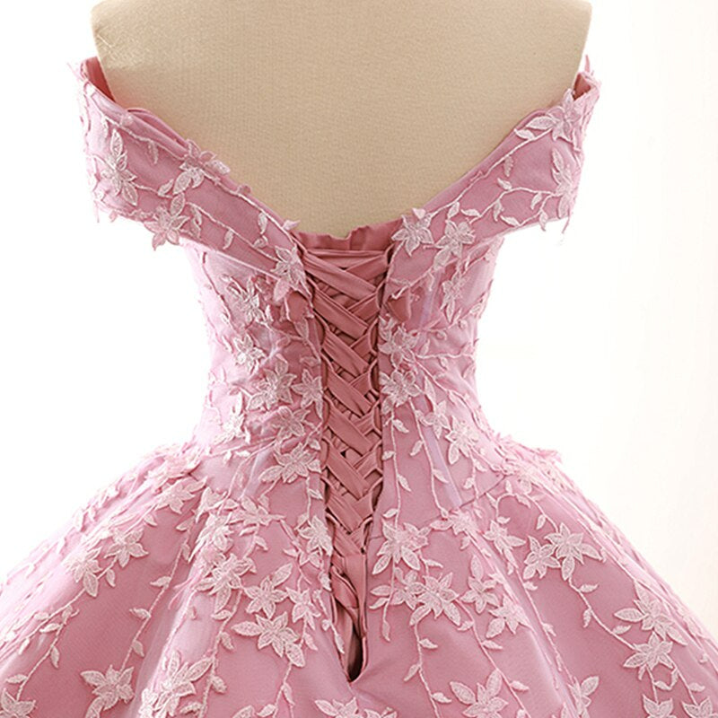 pink off shoulder shiny evening dress