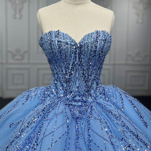 Blue Evening dresses Ball Gown Sequins Tulle Quinceanera Dress