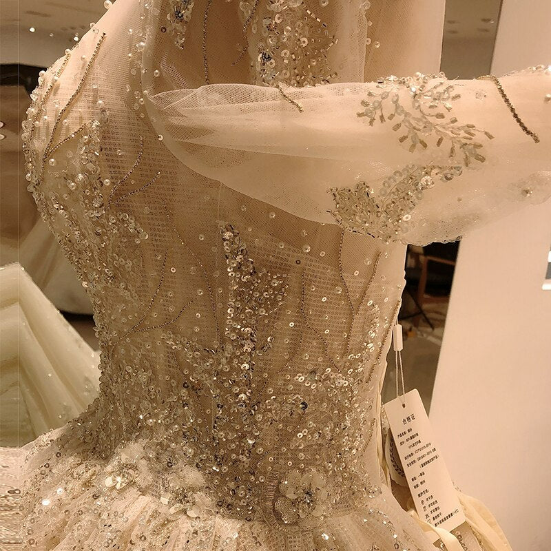 wedding dress vintage elegant long sleeve beaded sequin sexy backless luxury royal celebrity robe wedding dresses