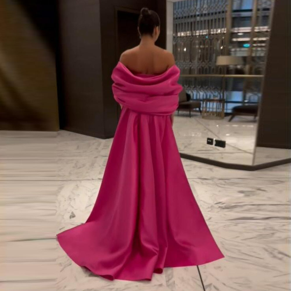 Hot Pink Mermaid Dubai Luxury Evening Dresses with Cape Shawl Arabic Women Long Wedding Party Guest Gowns SS296