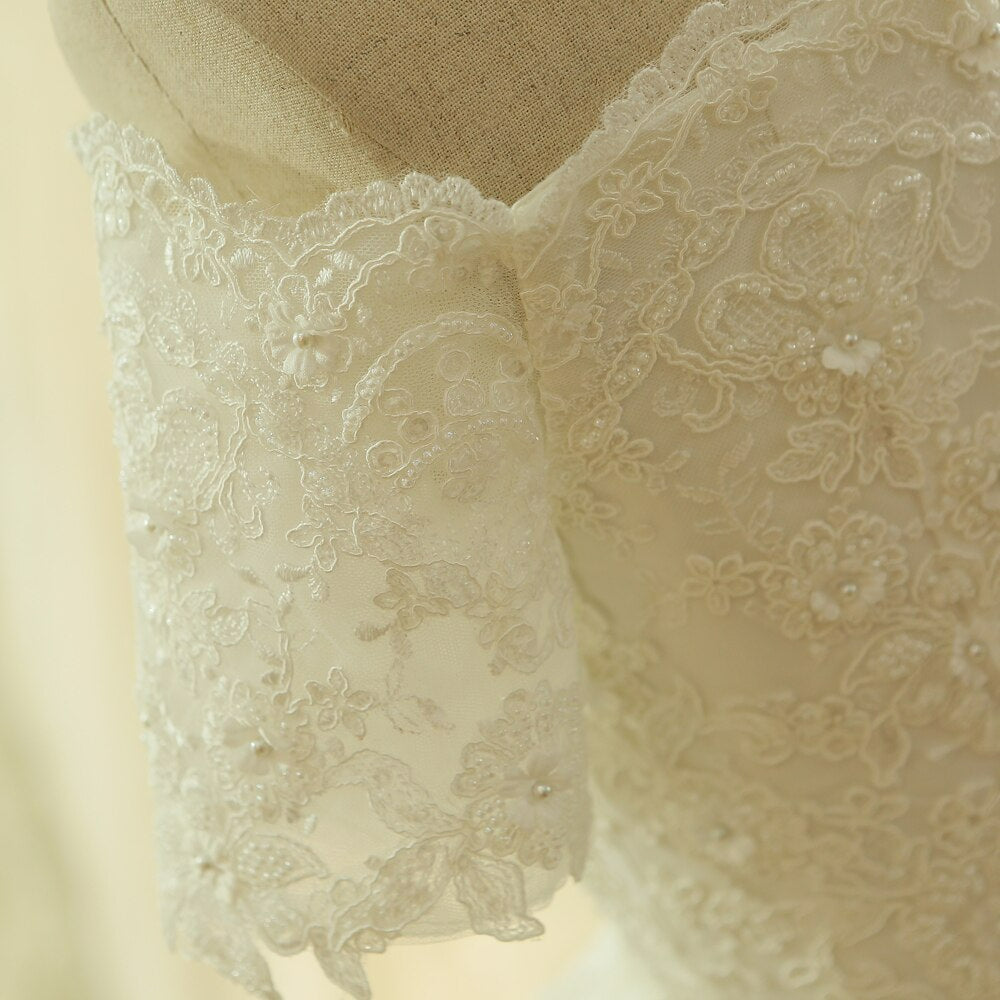 Vintage Beads Lace Short Sleeve Off Shoulder Bridal Gown Wedding Dress Women wedding gowns robe femme robe longue