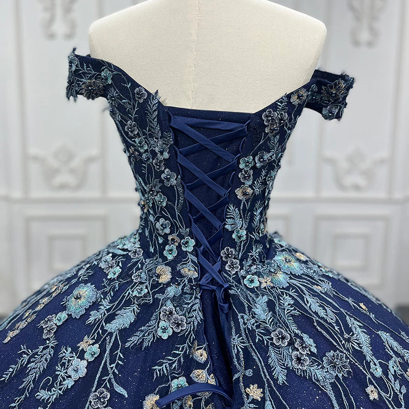Blue Sweetheart Embroidery Quinceanera Evening Party Dress