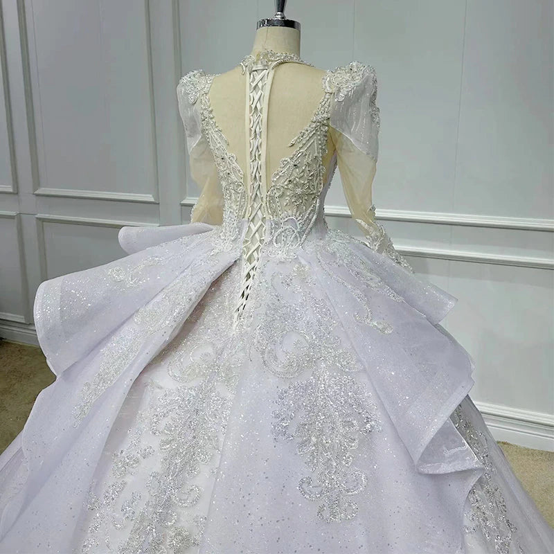 V neck Light blue fairy tale wedding dress