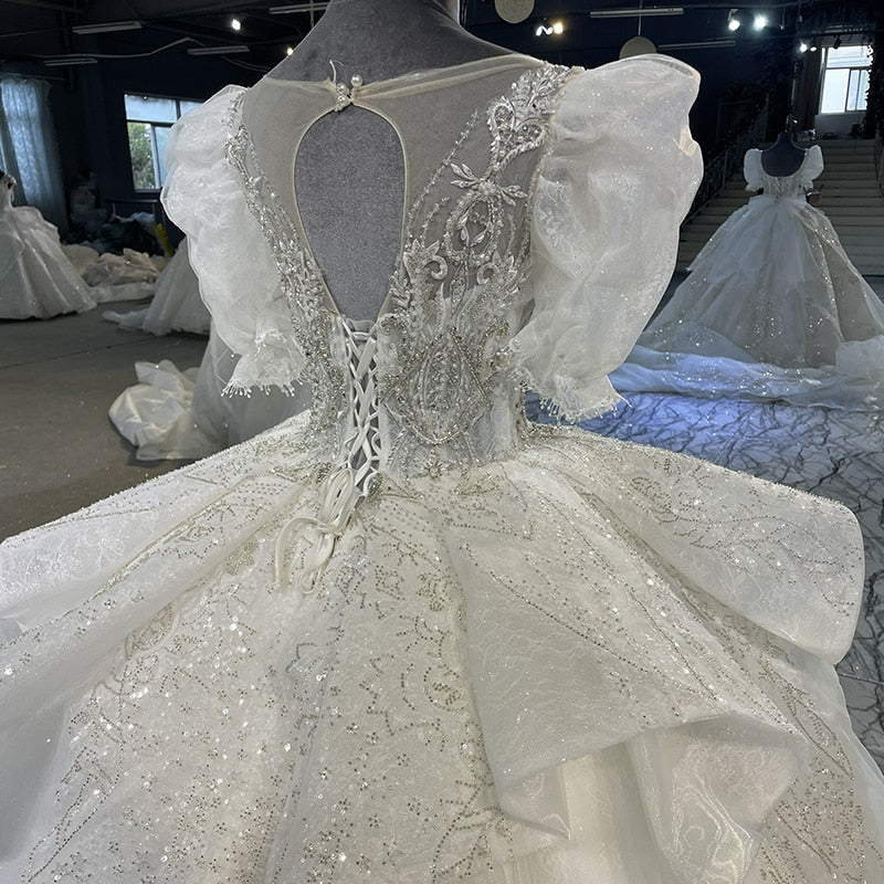 Short Sleeve Ball Gown Haute Couture Wedding Dress Suknia Ślubna