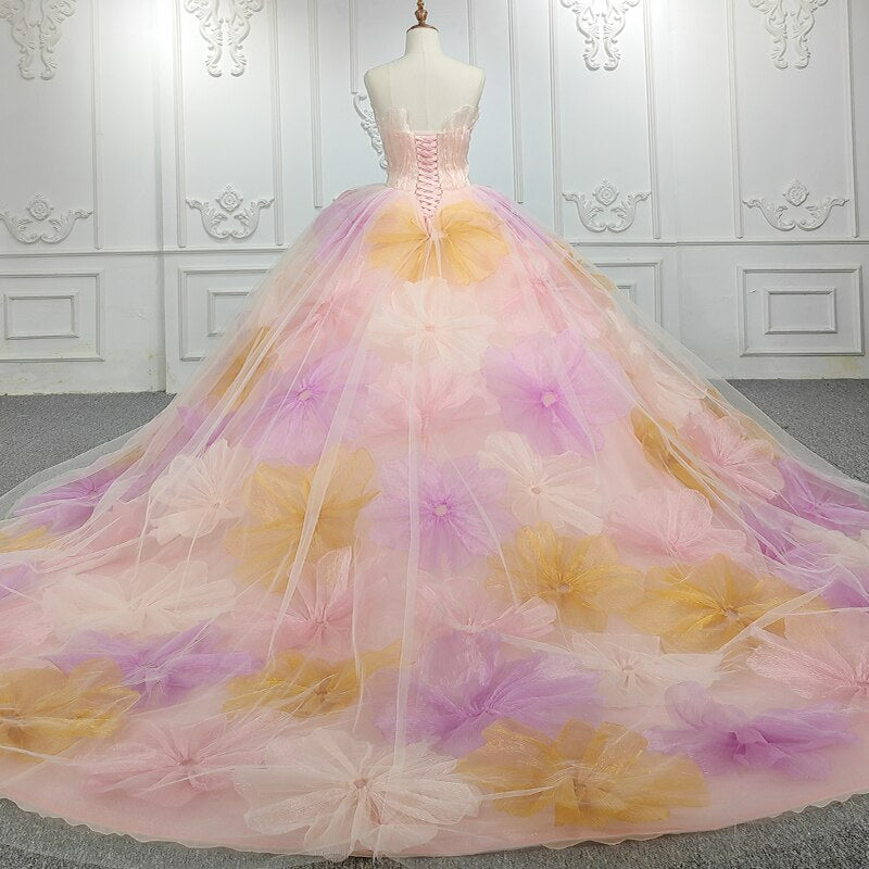 Flower petal colorful ball gown evening wedding quinceanera dress