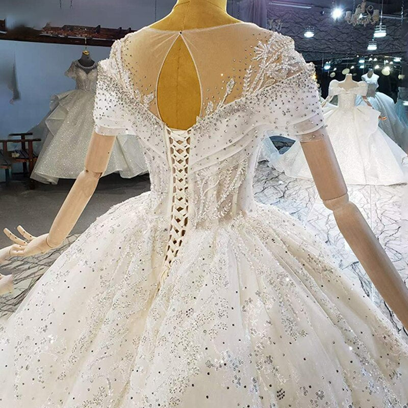 Sexy V-Neck Crystal Beading Sequined Wedding Dress