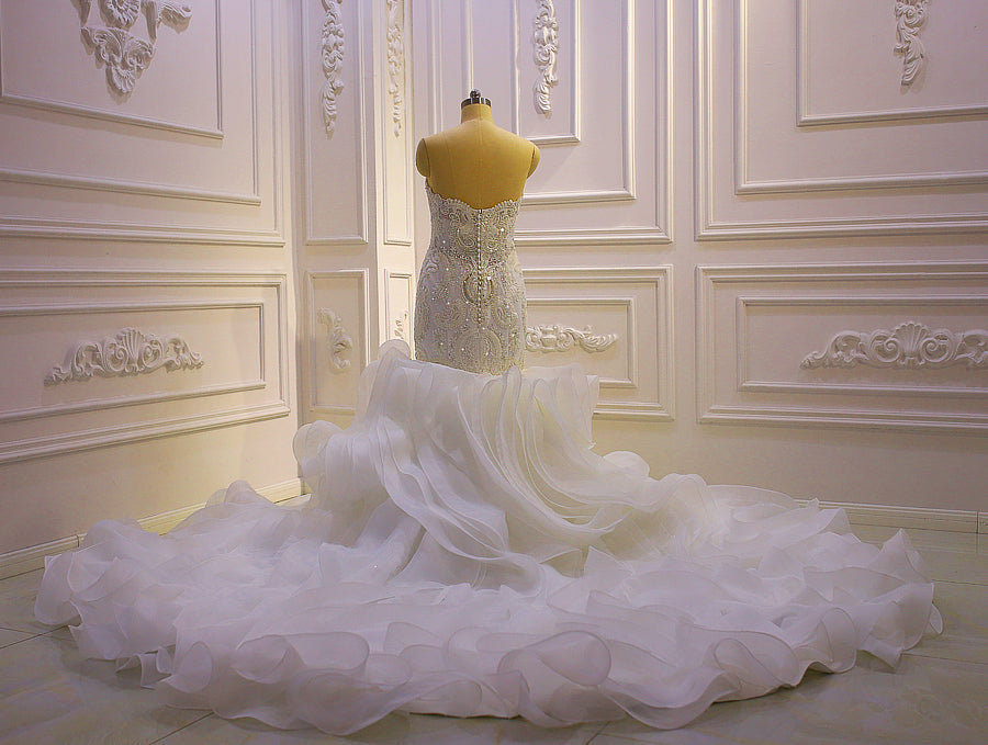 AM777 Lace Appliques Ruffles Mermaid Africa Bride Wedding Dress